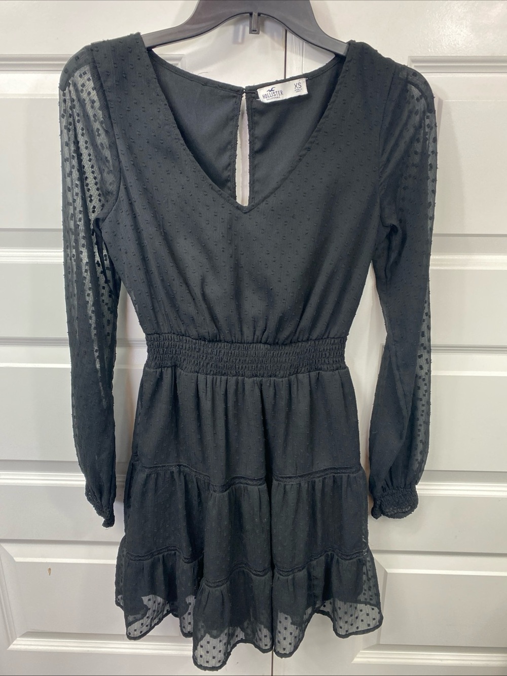 Hollister Black Layered Sheer Elastic-Waist Dress Ruffle Wedding Guest Dress XS